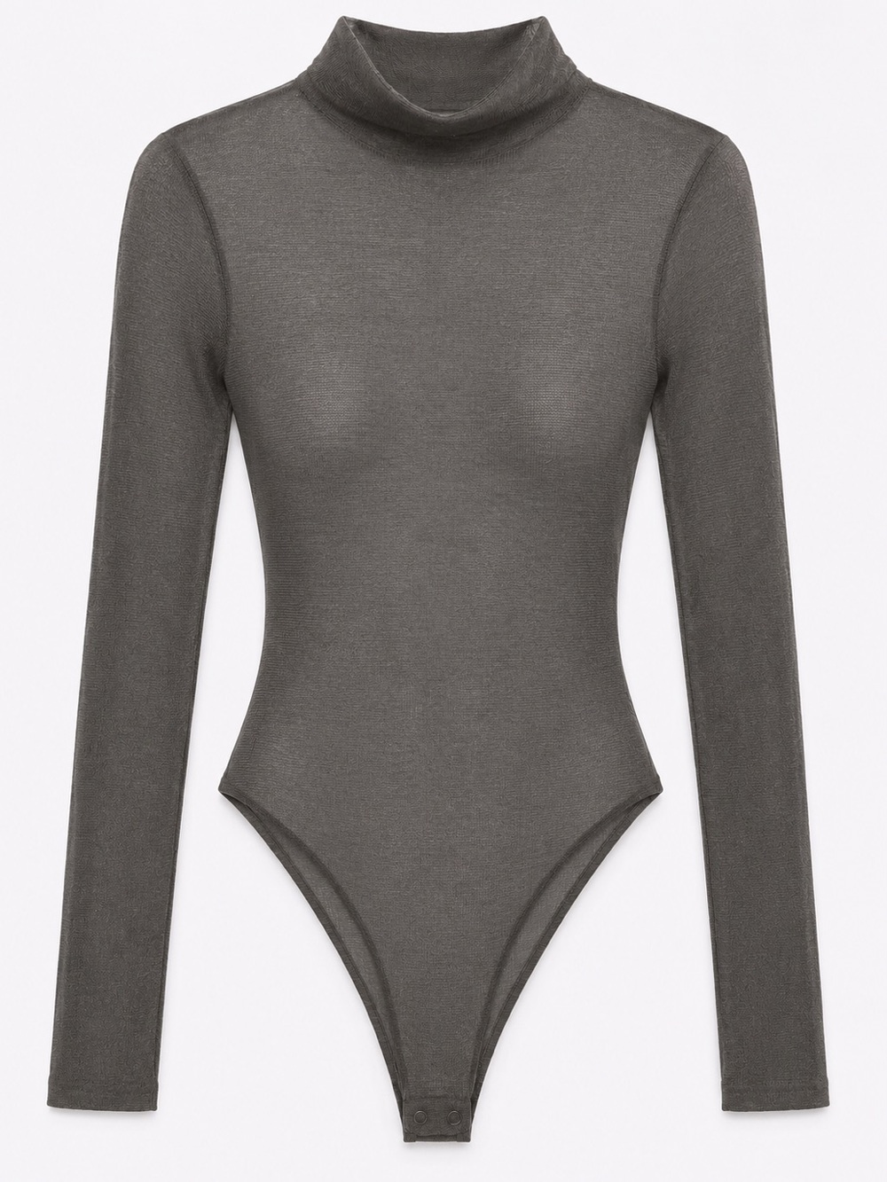 Zara Gray Knit Lightweight Mockneck Sheer Bodysuit